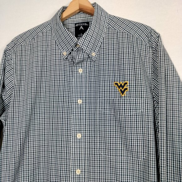 WVU Mountaineers Shirt Men L Button Down Blue Gingham West Virginia University - Picture 1 of 15
